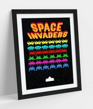 SPACE INVADERS RETRO ARCADE GAME -ART FRAMED POSTER PICTURE PRINT ARTWORK- BLACK
