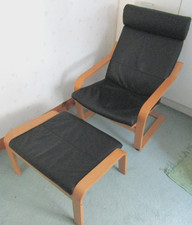 Ikea Pohang Chair & Footstool - Scandinavian Design Black Leather 