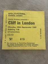 cliff richard’s cliff in concert ticket apollo 1980