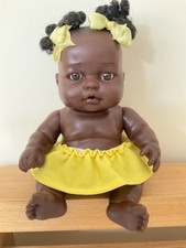 J Berna - 9” Black/Ethnic Baby Doll With Hair Bunches.