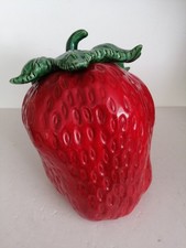 Vintage Over and Back Ceramic Leaning  Red Strawberry Cookie Jar From Portugal