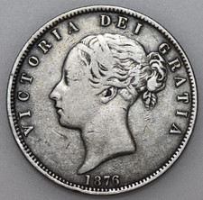 1876 VICTORIA YOUNG HEAD SILVER HALFCROWN, BRITISH COIN, aVF