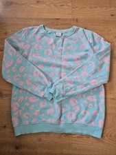 Scamp And Dude Turquoise with Pink Leopard  Sweatshirt, Size L