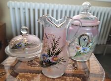 Set Of 3 Pink Glass Victorian