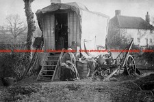 F014424 Gypsy Woman Sitting Next To Her Wagon Ongar Essex England