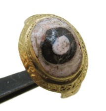 ANCIENT PHOENICIAN GOLD GILDED SEAL RING WITH MOSAIC STONE RARE