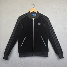 Adidas Jacket Womens UK 8 Black Velvet Vibes Originals Track Bomber Lined B52