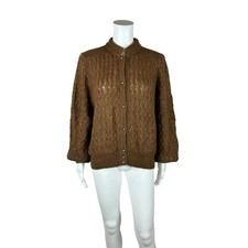 Vintage 80s Metallic Sweater Women's Large Balloon Sleeves Rhinestone Button Car