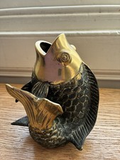 Vintage Heavy Brass Fish Ornament Open Mouth 976g 6" tall VGC