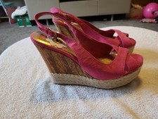 Rare Rocket Dog Open Toe Wedges Shoes Size 5 Hot Pink Wooden Effct Only Tried On