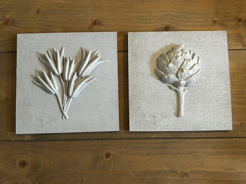 Pair vintage botanical - botanical, plaster