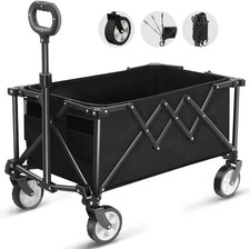 Folding Wagon + Cover Bag Adjustable Handle Loadable Black B0CG5VFXR2 X001UKIBLH