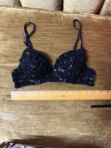 Black sequin beaded bra - sequin,