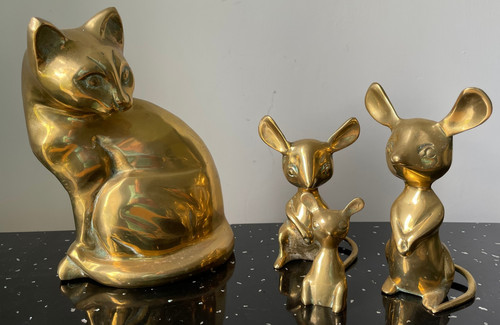 Vintage brass cat figurine - vintage,