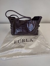 Furla Genuine Leather Tote Women's Large Brown Crocodile Pattern Italy Bag