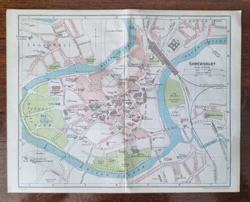 Antique folding map shrewsbury - antique,