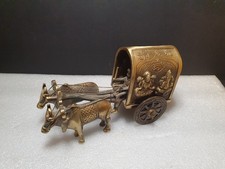 Vintage Brass Hindu Nandi Bull Cart Carriage Bullock Ornament Statue Yoga Decor