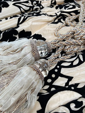 Beautiful Faux Silk Curtains  with Black Velvet 87”d x 36” each Panel