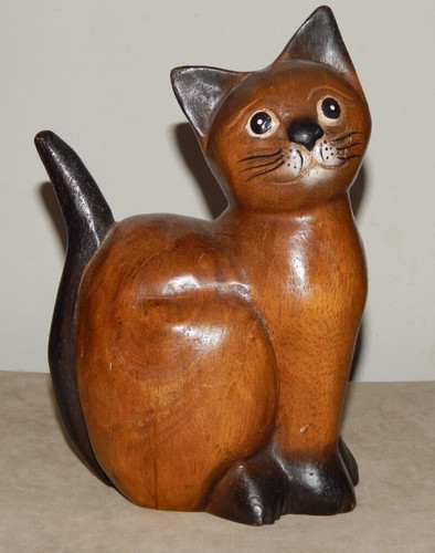 Wooden ornamental smiling cat - ornamental,