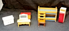 6 Items Wooden Dolls House Furniture Bundle - Bunk Bed, Sink, Fridge, Table, Etc