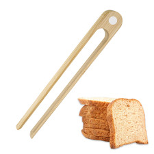 AEX Bamboo Wooden Toaster Tongs Wood Magnetic Toast Tong Bread Sugar Food Salad