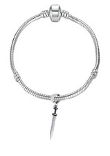 Roman Gladius Sword Pewter charm on a silver Rhodium Plated Snake Bracelet