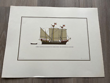 large vintage 1970s colour print - three masted scandinavian holk from 15th c