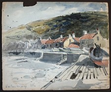 Paul H. Ellis (fl. 1882-1908) Watercolour coastal landscape, Staithes, Yorkshire