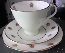 Royal Imperial bone china cup and saucer and side plate lime green with pink ros