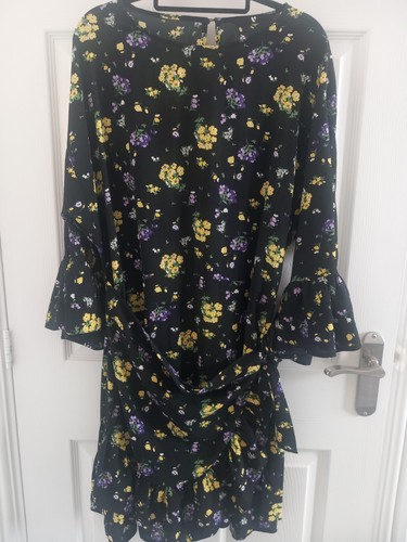 Black yellow floral dress - black,