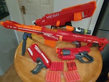 Large Nerf MEGA Bundle , Centurion Sniper Rife, Thunderhawk,2 Handguns, 27 Darts