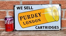 SUPERB RECTANGULAR PURDEY CARTRIDGES ENAMEL SIGN - MANCAVE / GARAGE / KITCHEN