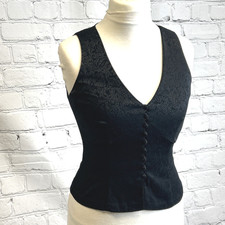 Next Womens Top Vintage-Look Button Floral Black Party UK 14 New RRP £29.99