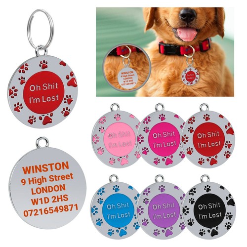 Paw round dog tag - paw,