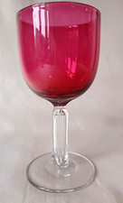 Edwardian Cranberry Bowl Hexagonal Cut Hollow Cylinder Stem Wine Glass c1905 1*