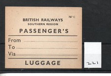 British Railways - Southern Region - BR/SR Luggage Label (221) passenger blank