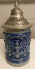 Antique Beer Stein With Pewter