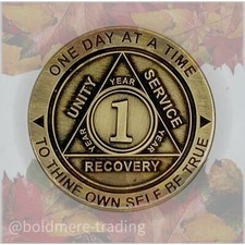 1 Year Alcoholics Anonymous Medallion Bronze AA Sobriety Chip Coin