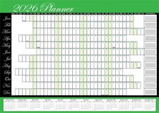 A3 - 1.6M Year Planner Wall Calendar Home Office Green Black Holidays