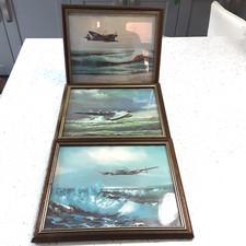 Vintage Second World War Aircraft Framed Pictures Set of Three 23.5cm x 28.5cm