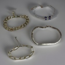 Chain Bracelets Bundle 4 Mixed Gold Tone Job Lot Charm Layering Rhinestone