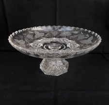 Large cut & etched crystal pedestal cake stand / comport - 33 cm (13") diameter