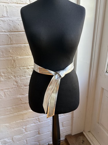 Vintage silver leather obi - silver,