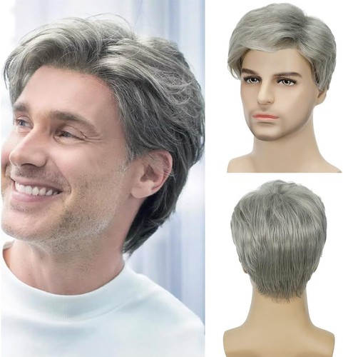 Men wig short silver - short, grey