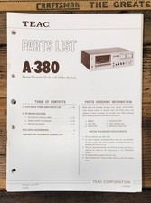 Teac / Tascam A-380 Cassette Parts List Manual  *Original*