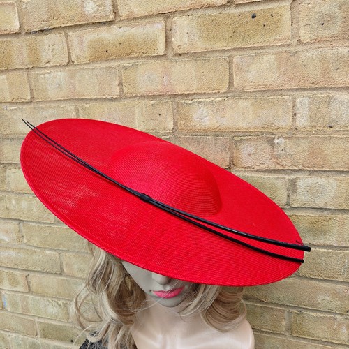 Red fascinator black feather - fascinator,
