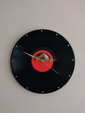 Hand Made Vintage Record Wall Clock 12" His Masters Voice LP Gold Hands