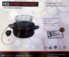 Chip Pan 24cm Deep Fat Fryer Non Stick Casserole Pot Frying Basket Glass Lid Set