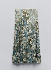 ZARA HIGH-WAIST LAMINATED PRINTED PLEATED SKIRT FLORAL GOLDEN 2588/906 SIZE M. 