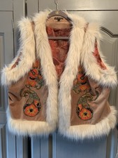 Joe Browns Boutique Fur Edged Embroidered Tan Gilet Body warmer Size 22